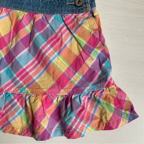 Oshkosh Denim Top Plaid Bottom Jumper Dress Sz 18 Months - Picture 5 of 11